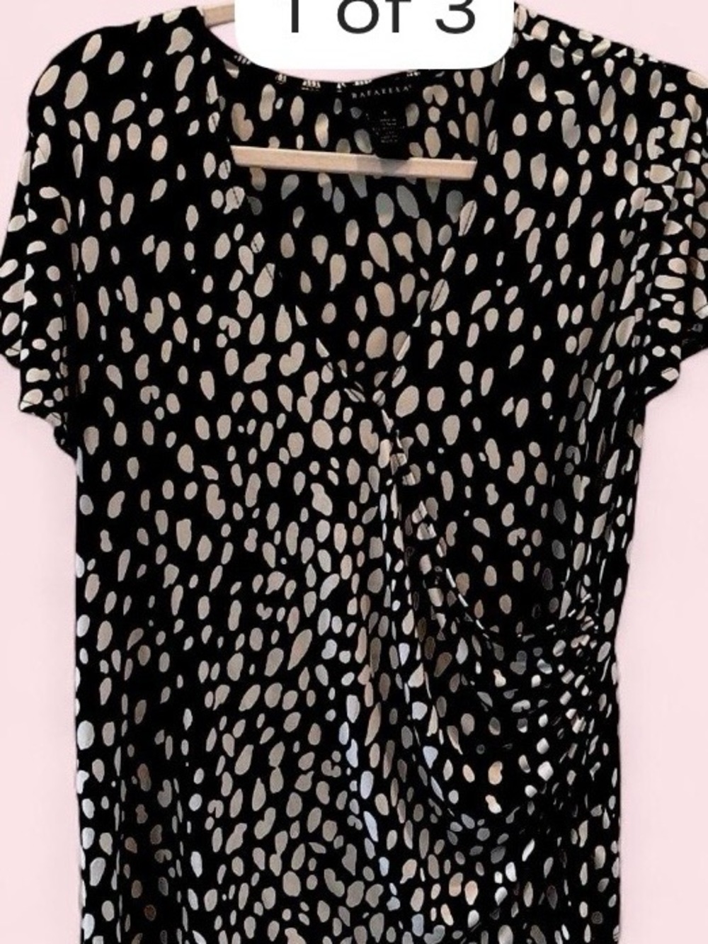 Rafaella Black Top with White Abstract Dot Print